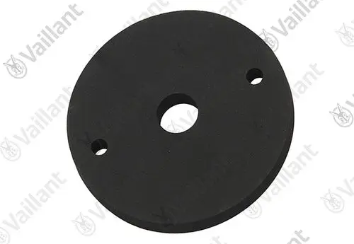 Schwarze Gummimatte mit einem zentralen Loch und zwei seitlichen Bohrungen, geeignet für Anwendungen mit Vaillant-Geräten.